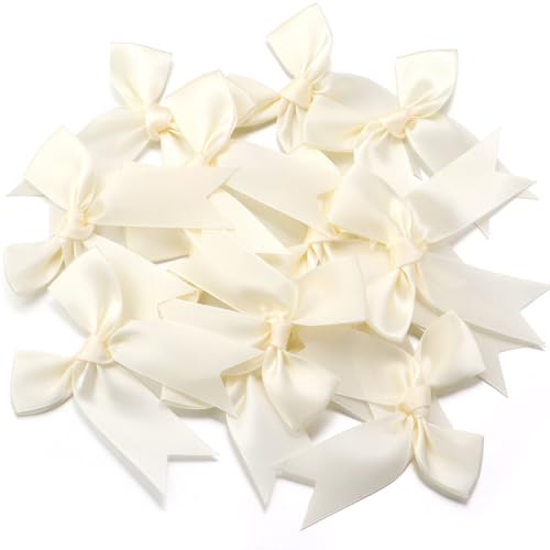 50 Stück 3.5 Zoll Geschenkschleifen,klein Satinband Geschenkverpackung Deko Fertigschleife Geschenkschleifen für Hochzeit Weihnachten Party Geburtstag Geschenk DIY Handwerk(Beige) von MVKZFE