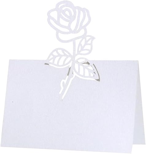 50 Stück Weiß Tischkarten für Tischset mit Rose Blume Floral Gefaltet Leere Tisch Sitz Karte Name Schilder Karte für Empfang Baby Dusche Hochzeiten Party Abendessen von MVKZFE