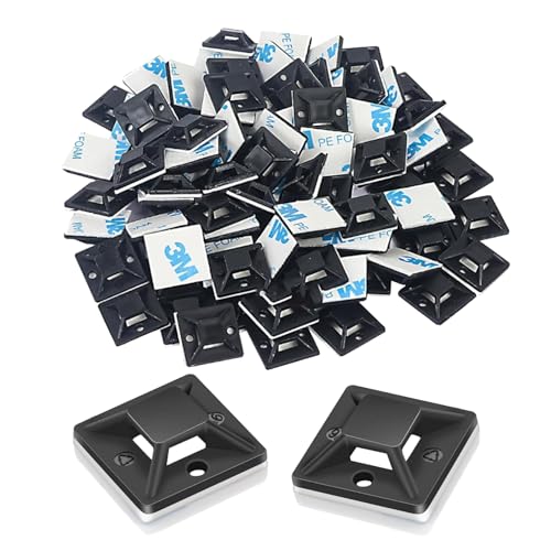 100 Stück Klebesockel für Kabelbinder,20x20mm Mini Kabelbinder Halter Selbstklebend,Selbstklebend Klebepads Kabelbinder,für Heim,Büro,Netzkabel,Befestigungssockel,Kabelbefestigung(Schwarz) von MVOLEGDE