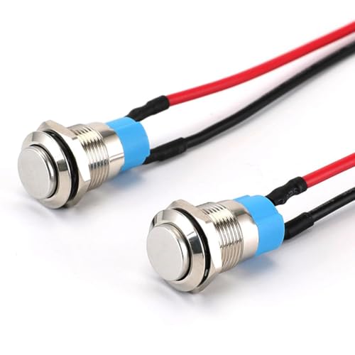 2 Stück Wasserdicht Switch, Selbstsichernder Edelstahl mit Draht Schalter, Verriegelung Druckschalter, Tragbarkeit Haltbarkeit Mini Switch, für Hupen, Autoklingeln, Boote, Autos Usw von MVOLEGDE
