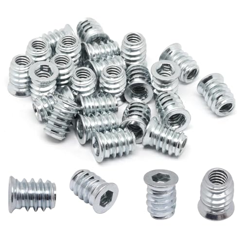 20 Stück Silber-Weiß-Zink M8x15mm Einschraubmutter,Verzinktem Gewindeeinsatz Holz M8 x 15mm,Silber-Weiß-Zink Einschraubmuttern,Innensechskant Eindrehmuffe,für Holzbau & Möbelbau von MVOLEGDE