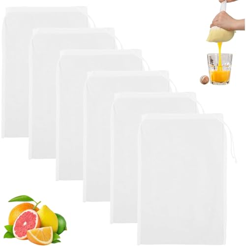 6 Stück Nussmilchbeutel, 20 × 30 cm Bio Feingewebt Filterbeutel, mit Kordelzug Abseihtuch, Waschbar Wiederverwendbar Siebtuch, für Nussmilch Käse Kaffee Joghurt Fruchtsaft Gemüsesaft von MVOLEGDE