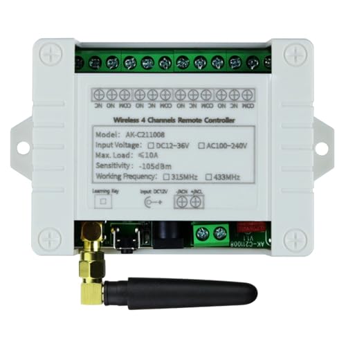 MVOSJFIE AC100-240V Drahtlose 4-Kanal-Fernbedienung, LED-Lichtschalter, Relaisausgang, Radio-Fernbedienung, 433-MHz-Empfänger von MVOSJFIE