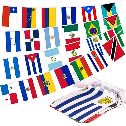 2 Stück Lateinamerika 25 Länder String Flag Wimpel Banner, kleine Mini-Flaggen Wimpelkette Banner, Latino-Flaggen-Banner für den hispanischen Monat, Dekoration für Schule, Party, Sportveranstaltungen von MVPRING