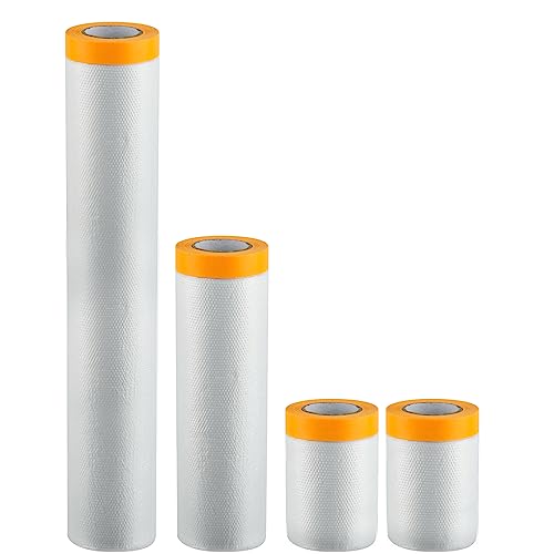 MVQPER 4 Rollen Abdeckfolie mit Klebeband(270cm+150cm+55cm),Transparent Abdeckfolie mit Gewebeklebeband,Tape Maler Abdeckfolie Selbstklebend Malerfolie mit Klebeband Abdeckband mit Maler-Folie von MVQPER