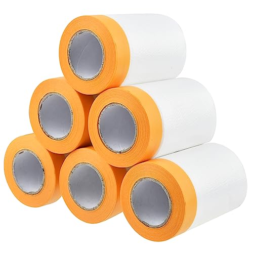MVQPER 6 Rollen Abdeckfolie mit Klebeband,55CM*20M Transparent Abdeckfolie mit Gewebeklebeband,Tape Maler Abdeckfolie Selbstklebend Malerfolie mit Klebeband Abdeckband mit Maler-Folie von MVQPER