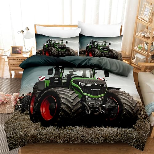 Bettwäsche Traktor 155×220cm+Kissenbezug mit Reißverschluss 80×80 cm×2 3D Gedruckter Mikrofaser Bettwäsche Doppelseitig Atmungsaktive Weiche Bequemer Bettbezug Mit von MVRFN