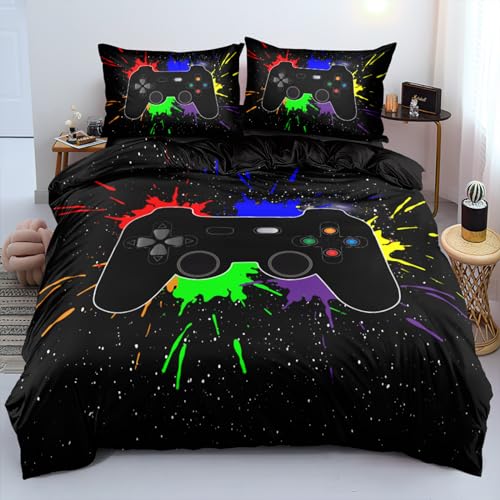 MVRFN Gamepad Bettwäsche 155×220cm＋Kissenbezug mit Reißverschluss 80×80 cm×2 Set Bettwäsche Bunt Spiel Thema Bettbezug Mikrofaser mit Reißverschluss Weich und Atmungsaktiv von MVRFN
