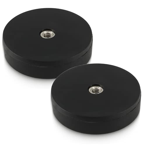 Neodym Magnete Gummiert 34mm 12KG Stark - Gummi Magnet Scheibe mit M4 Innengewinde Gebohrt - Für Schrauben, Haken, Öse (2 Stück) von MVT GmbH