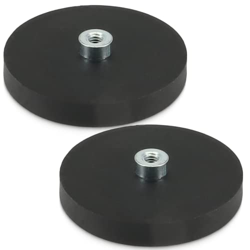 MVT Neodym Magnete Gummiert 43mm 15KG Stark Gummi Magnet Scheibe mit M4 Innengewinde Bohrung Für Schrauben Haken Öse (2 Stück) von MVT GmbH