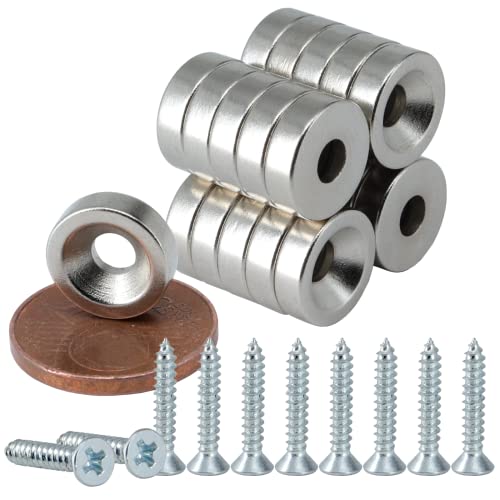 [5 Stück] Neodym Magnet mit Bohrung und Senkung 10x3mm - 1,5KG Stark Scheibe - Magnetscheibe mit Loch - Ring Magnete Mit M3 Senkkopfschrauben - Senkloch zum anschrauben von MVT Magnete
