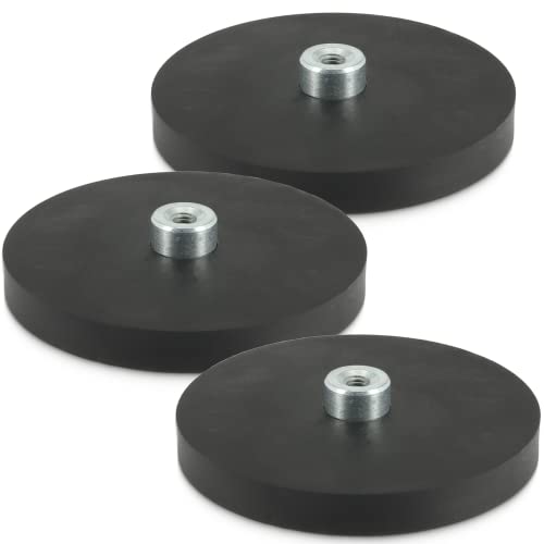 MVT Neodym Magnete Gummiert 66mm 22KG Stark Gummi Magnet Scheibe mit M5 Innengewinde Bohrung Für Schrauben Haken Öse [3 Stück] von MVT