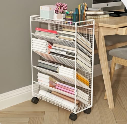 MVUYO Bücherregal für den Schreibtisch, kleines Bücherregal, Schreibtischregal mit Rollen, Klassenzimmer, Fugendüse, Aufbewahrung (einfarbig) von MVUYO