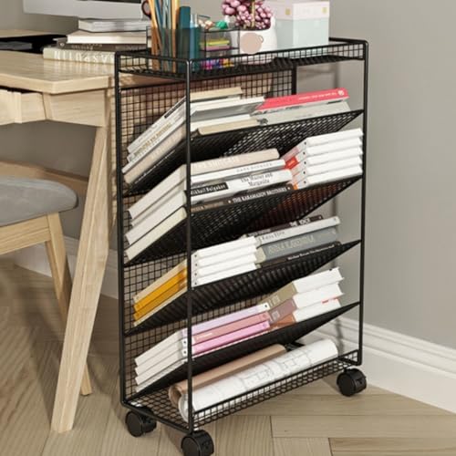 MVUYO Schreibtisch-Bücherregal, kleines Bücherregal, Schreibtischregal mit Rollen, Klassenzimmer, Fugendüse, Aufbewahrung (D) von MVUYO