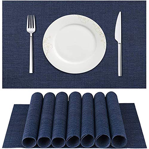 MVYECOR Tischsets, langlebige schmutzabweisende Matten für Küchentisch, rutschfest, waschbar, PVC-Tischsets, gewebtes Vinyl, 8 Stück, dunkelblau von MVYECOR