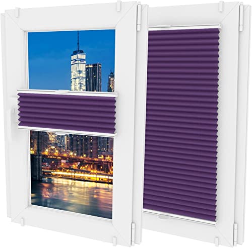 MW GROUP Plissee Ohne Bohren -Nicht-invasive Griffe - Schnelle und Einfache Installation Plissee - Rollos für Fenster Ohne Bohren - Rollos Für Fenster jeder Form(B 110cm x H 120cm,Violett) von MW GROUP