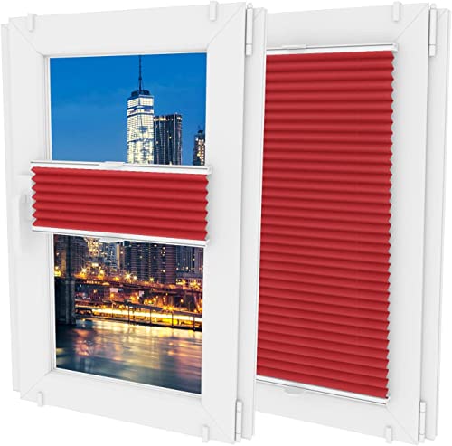 MW GROUP Plissee Ohne Bohren -Nicht-invasive Griffe - Schnelle und Einfache Installation Plissee - Rollos für Fenster Ohne Bohren - Rollos Für Fenster jeder Form(B 20cm x H 80cm,Rot) von MW GROUP