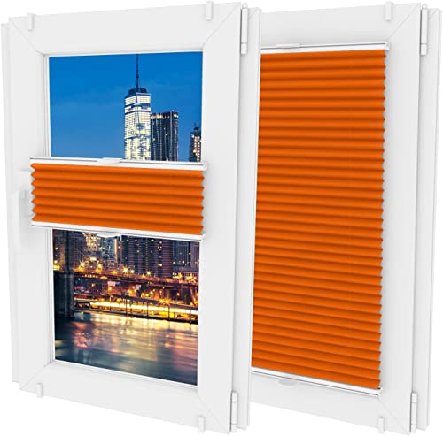 MW GROUP Plissee Ohne Bohren -Nicht-invasive Griffe - Schnelle und Einfache Installation Plissee - Rollos für Fenster Ohne Bohren - Rollos Für Fenster jeder Form(B 40cm x H 70cm,Orange) von MW GROUP