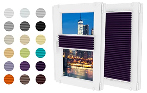 Thermo Plissee Ohne Bohren - Nicht-invasive Griffe - Schnelle und Einfache Installation Plissee - Rollo Ohne Bohren - Aluminiumbeschichtung Reflektiert Sonnenlicht (Dunkelviolett, 90x230 cm) von MW GROUP