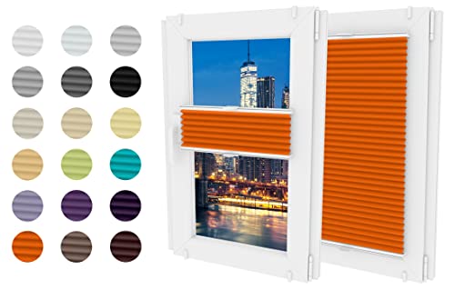 Thermo Plissee Ohne Bohren - Nicht-invasive Griffe - Schnelle und Einfache Installation Plissee - Rollo Ohne Bohren - Aluminiumbeschichtung Reflektiert Sonnenlicht (Orange, 70x130 cm) von MW GROUP