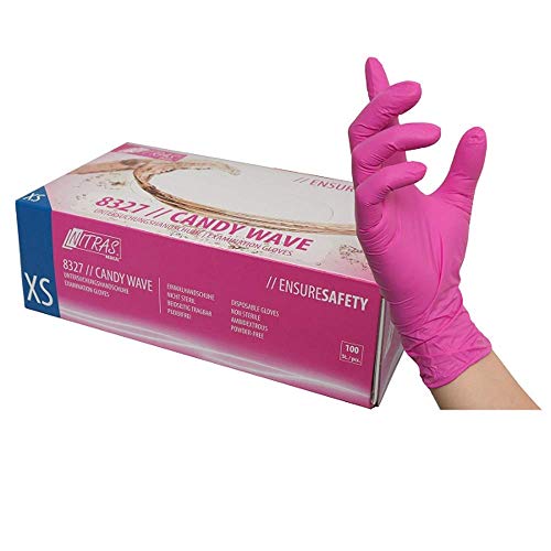 Nitril-Handschuhe 100 Stück in Spender-Box – puderfrei, Nicht steril, beidseitig tragbar - Magenta (M) von MW
