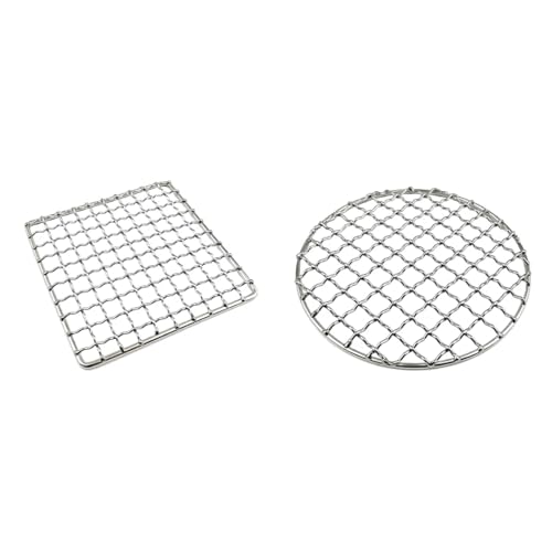Camping Grillrost Mesh Pads Quadratisch Rund Grillen Netz Feuer Kochen Outdoor Picknick BBQ Topf Brennholz Rack Für Outdoor Grill(Round Square 2in1) von MWAHJU