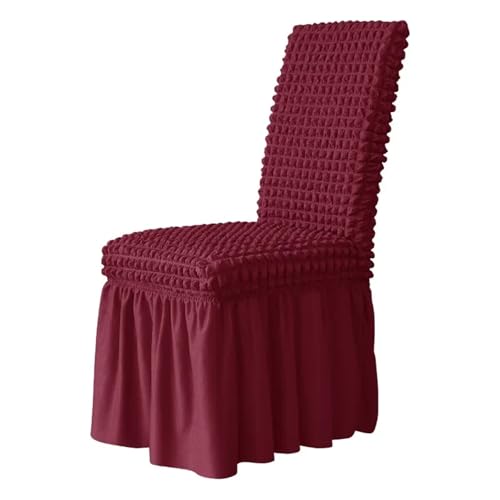 MWAHJU 2 Stück 3D-Stuhlhussen, Langer Rock, Stuhlhussen for Esszimmer, Hochzeit, Hotel, Bankett, Stretch-Spandex, Heimdekoration, hohe Rückenlehne Für Esszimmer Büro(Wine red) von MWAHJU