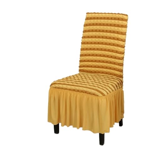 MWAHJU 4 Stück Dehnbare Stuhlhussen for Esszimmerstühle mit langem Rock, abnehmbare, waschbare Universal-Schonbezüge Für Esszimmer Büro(Yellow) von MWAHJU