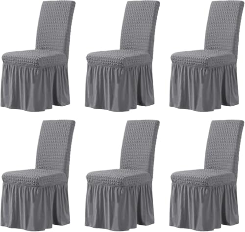 MWAHJU 6 Stück Stuhlhussen for Esszimmerstühle, universelle Stretch-Stuhlhussen for mit Rock, Abnehmbarer Stuhlhusse Für Esszimmer Büro von MWAHJU