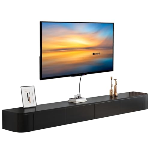 MWIDCIEW Vormontiert TV Lowboard Hängend Schwarz, 120-300cm Moderner TV Schrank Hängend, TV Sideboard Wohnzimmer mit Schubladen, 240cm von MWIDCIEW