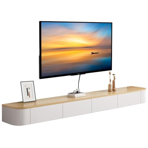 MWIDCIEW Vormontiert TV Lowboard Hängend Weiß & Marmor, 120-300cm Moderner TV Schrank Hängend, TV Sideboard Wohnzimmer mit Schubladen, 180cm von MWIDCIEW
