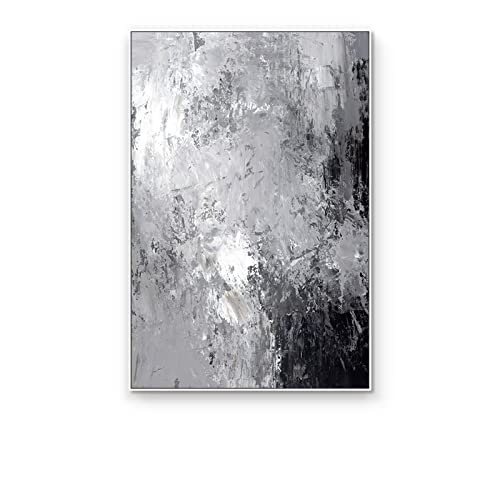MWMG Acrylbilder Auf Leinwand Handgemalt, Moderne Abstrakte Schwarz Weiß Graue Textur Graffiti Artwork Handgemalte Ölgemälde Auf Leinwand Wandkunst Für Wohnzimmer Schlafzimmer Büro Wohnkultur, von MWMG