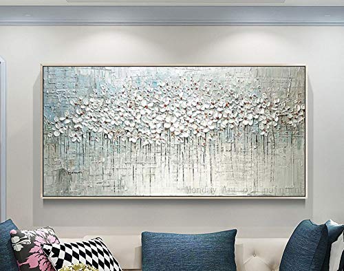 MWMG Gemälde,Zeitgenössische Blooming White Flower Floral Texture Große Ölgemälde Kunst Moderne Abstrakte Kunst Leinwand Wandkunst Gemälde Wohnzimmer Schlafzimmer Wohnkultur Bilder, 100X200 cm (39, von MWMG