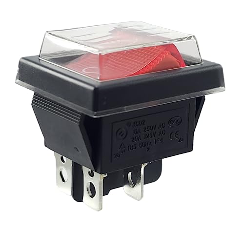 Kippschalter rot Ein-Aus mit wasserdichter Abdeckung, Geräteschalter DPDT, 4-polig 250V 16A Wippschalter beleuchtet von MWMS