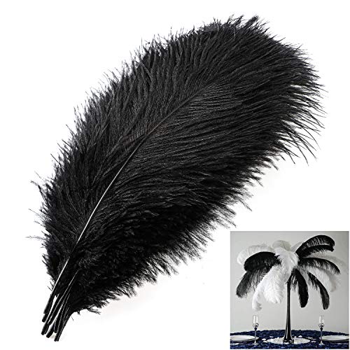 MWOOT 10 Stück Natürliche Straußenfedern, Strauß Feder Plume für Hochzeit Party Fest Tisch Herzstück Dekoration (Schwarz, 25-30cm) von MWOOT