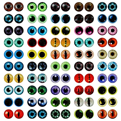 MWOOT 100 Stück 12MM Glasaugen Glas Drachenauge, 50 Stil Colorful Dragon Eyes Glass Cabochon Eyes, Katze Eule Vogel Mensch Glas Puppenaugen für DIY Halloween Puppen Schmuckkreationen Handwerk Zubehör von MWOOT