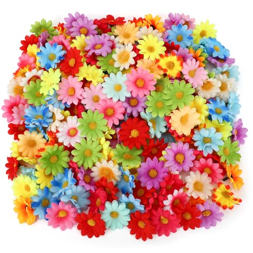 MWOOT 100 Stück Künstliche Blumen, Gänseblümchen Blumenköpfe, Seidenblumen für Handwerk, Klein Gefälschte Blumen für DIY Hochzeit Party Festival Haus Garten Dekoration, Gänseblümchen Deko von MWOOT