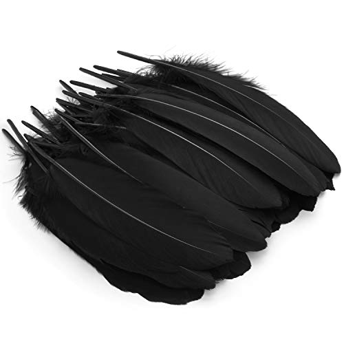 MWOOT 100 Stück Schwarz Gänsefedern, ideal als Dekoration zum Karnival für Halloween Fest Masken, Kostüme und Basteln, Sicher und Ungiftig und Nicht verblassen von MWOOT