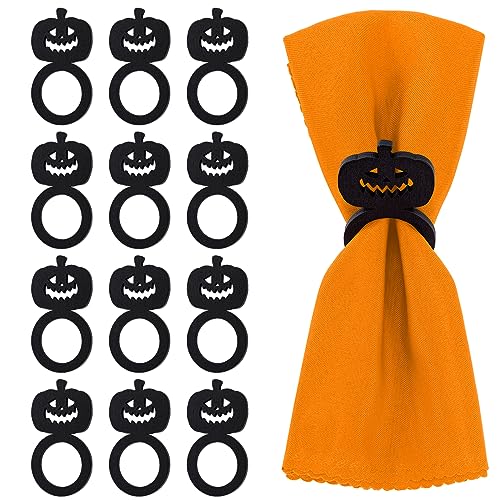 MWOOT 12 Stück Halloween Serviettenringe, Kürbis Serviettenringe Holz für Halloween Thanksgiving Urlaub Abendessen Party Bankett Tischdekoration, Handgefertigte Napkin Ring Dekoration Zubehör von MWOOT