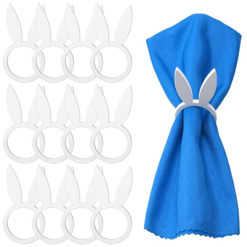 MWOOT 12 Stück Ostern Serviettenringe, Osterhase Serviettenringe Holz für Ostern Hochzeit Urlaub Abendessen Party Bankett Tischdekoration, Handgefertigte Napkin Ring Dekoration Zubehör von MWOOT