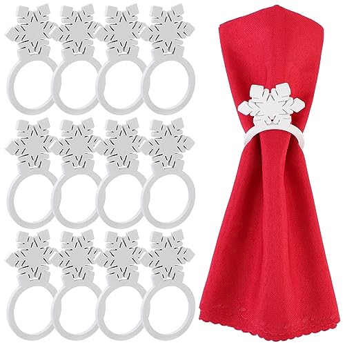 MWOOT 12 Stück Weihnachten Serviettenringe, Schneeflocke Serviettenringe Holz für Weihnachten Hochzeit Urlaub Abendessen Party Bankett Tischdekoration, Handgefertigte Napkin Ring Dekoration Zubehör von MWOOT