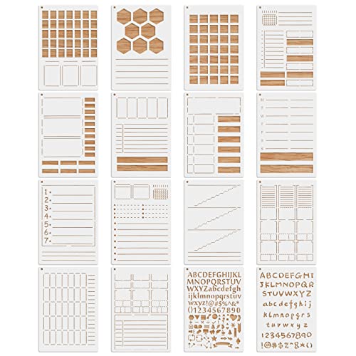 MWOOT 16 Stück Tagebuch Schablonen Journal Stencils Kit, Wiederverwendbares DIY Planer Malerei Vorlage Zubehör, Schablone zum Malen an Scrapbooking Checkliste Wand Dekoration (14.8x21CM) von MWOOT