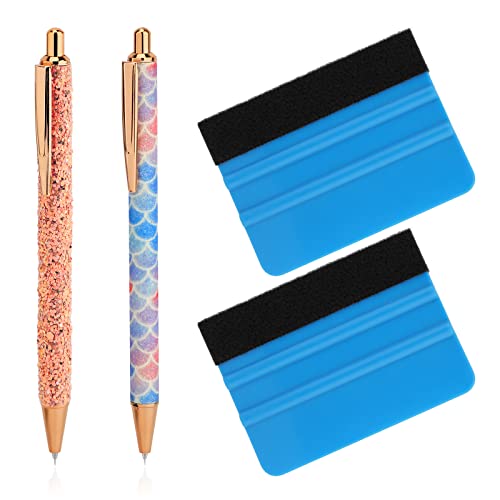 MWOOT 2 Stück Plotter Zubehör Entgitterwerkzeug Plotter, Weeding Pen Air Release Pen Pin Pen, Glitzer Einziehbarer Pin Stift Set mit 2 Filzrakeln für Blasen Entfernen HTV Cameos DIY Bastelwerkzeug von MWOOT