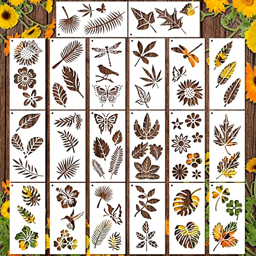 MWOOT 20 Blätter Malerei Schablonen Painting Stencils,Wiederverwendbare Pflanze Leaf Zeichnung Vorlage Satz,DIY Blume Drawing Templates für Scrapbooking Leinwand Möbel Handwerk Dekoration(23x11cm) von MWOOT