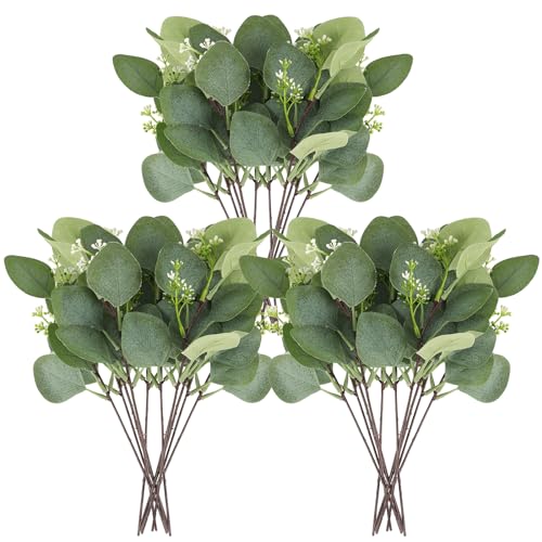 MWOOT 20 Stück Eukalyptus Künstlich, Grünes Eukalyptus Zweige für Tischdekorationen, Künstlicher Eukalyptusblätter Stiele Deko für Brautstrauß Vase Blumenarrangement Hochzeit Haus Garten Dekoration von MWOOT