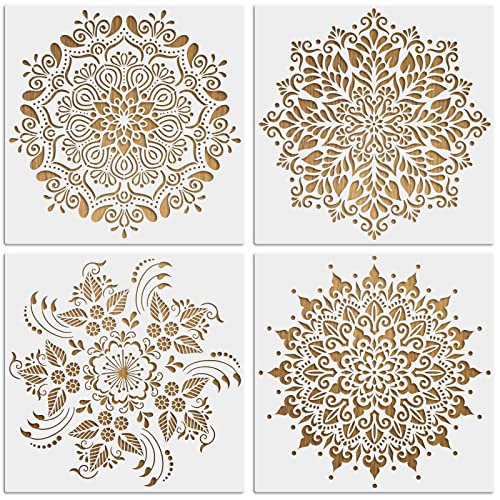 MWOOT 4 Stück Groß Mandala Dot Schablonen Stencils Kit, Wiederverwendbares Malerei Vorlage Zubehör, DIY Blume Schablone zum Malen an der Wand Fliesen Segeltuch Kissen Dekoration (30x30CM) von MWOOT