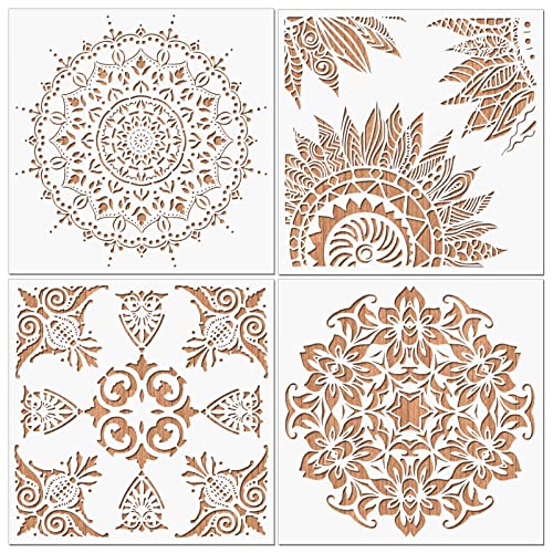 MWOOT 4 Stück Groß Mandala Painting Stencil Malerei Schablone,Wiederverwendbare DIY Malerei Vorlage Stencil,Mandala Blume Schablonen Wandgestaltung für Leinwand Möbel Wohnkultur Handwerk(30x30CM) von MWOOT