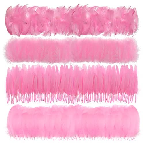 MWOOT 400 Stück Rosa Federn zum Basteln, 7-15CM Natur Bastelfedern Deko für Traumfänger Basteln, 4 Arten Federn für Hochzeit Halloween Masken Faschingskostüme Zubehör Basteln, DIY Crafts Feather von MWOOT