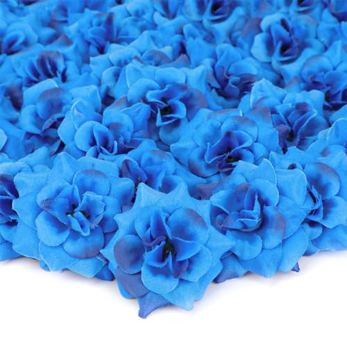 MWOOT 50 Stück Blau Rosen Blumenköpfe, Seidenrosen Kunstblumen für Handwerk, Klein Gefälschte Blumen für DIY Hochzeit Party Festival Valentinstag Haus Garten Dekoration, 4,5CM Blumen Deko von MWOOT