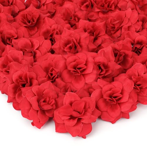 MWOOT 50 Stück Rot Rosen Blumenköpfe, Seidenrosen Kunstblumen für Handwerk, Klein Gefälschte Blumen für DIY Hochzeit Party Festival Valentinstag Haus Garten Dekoration, 4,5CM Blumen Deko von MWOOT